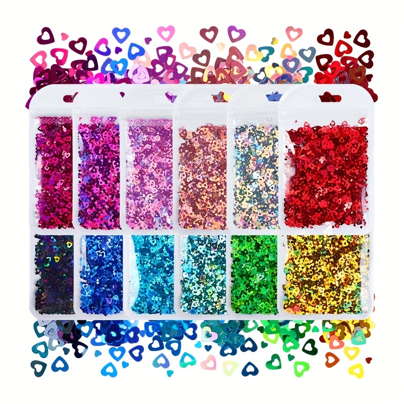 

12 Bag Laser Heart Mixed Size Nail Glitter Sequins, Nail Glitter Flakesfor Nail Art Decoration