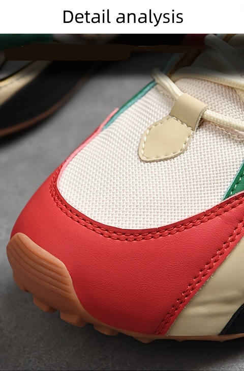 Tenis casuales bajos unisex Dulshaeruo KAAHOO - Ligeros y transpirables de malla y sintético, combinación de colores verde vibrante/rojo/beige/negro, punta redonda cómoda y suela de goma acolchada para caminar, trotar y atuendo casual en primavera/verano, zapatos cómodos, diseño deportivo, construcción duradera, calzado con cordones, moda urbana, forro de tela, calzado versátil, estilo de vida activo