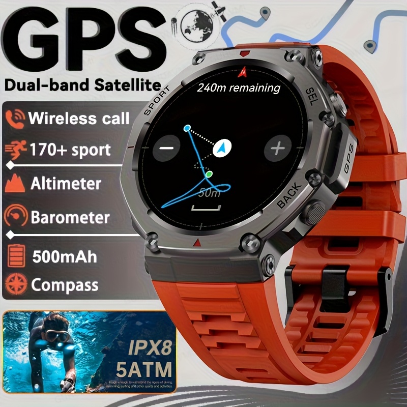 Image of Guhuavmi Gps Sports Smartwatch 3, 1.43'' Amoled Screen, Built-in Gps, Wireless 5atm Waterproof Swimming Smartwatch For Men, Compass, , Barometer 170 Smartwatch, Fitness With Step Counting, Distance