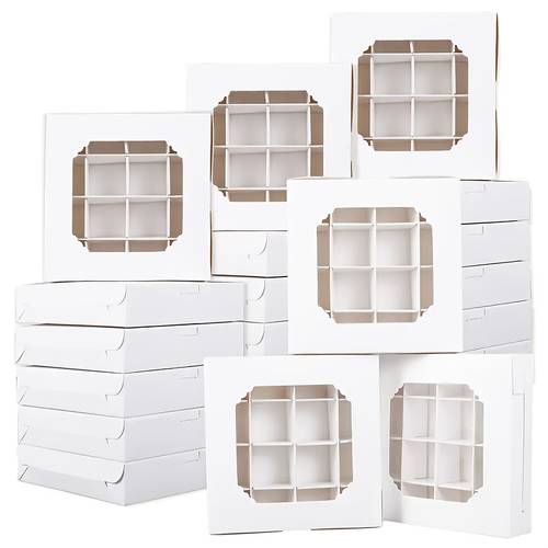 10개 우아한 초콜릿 & 캔디 박스, 투명 창문 포함 - 3.5x15x15cm, 16개의 구멍 - 생일, 결혼식, 크리스마스 등에 완벽함!