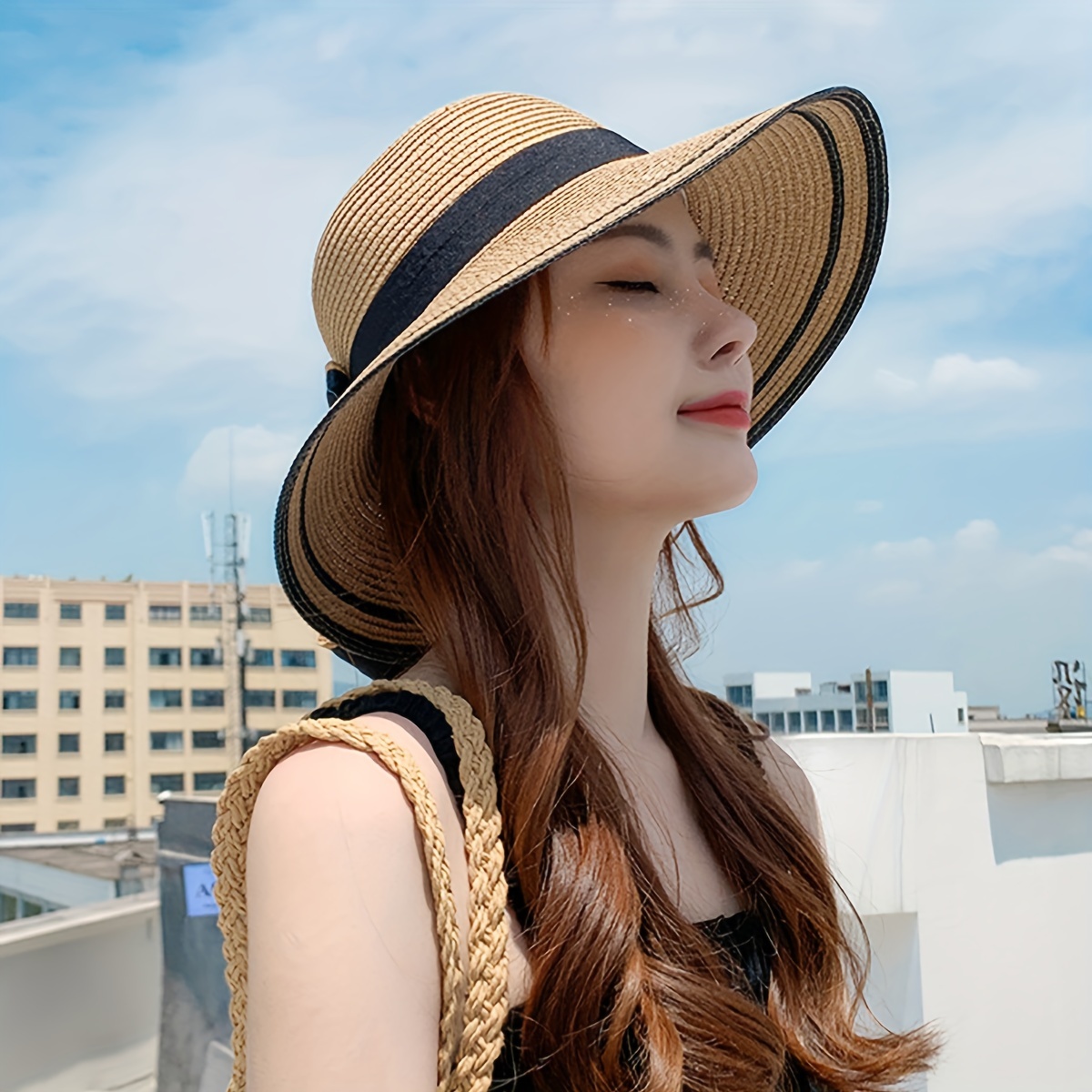 Trendy Bowknot Straw Hat Elegant Color Block Summer Sun Hats - Temu