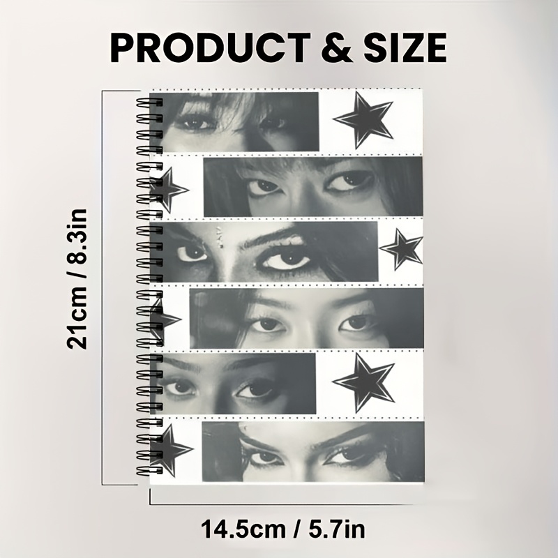 TEMU 1pc [2d] Flat Spiral Notebook, Cool Girl Group Eye Makeup Collage A5 Spiral Coil Notebook, 50 Sheets/100 Pages, Suitable For Daily Journaling,