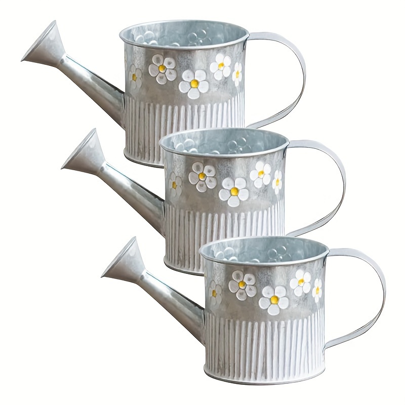 Image of 3pcs Watering Can Metal Bucket Planter, Galvanized Flower Cans With Handle & Spout, Home Office Decor
