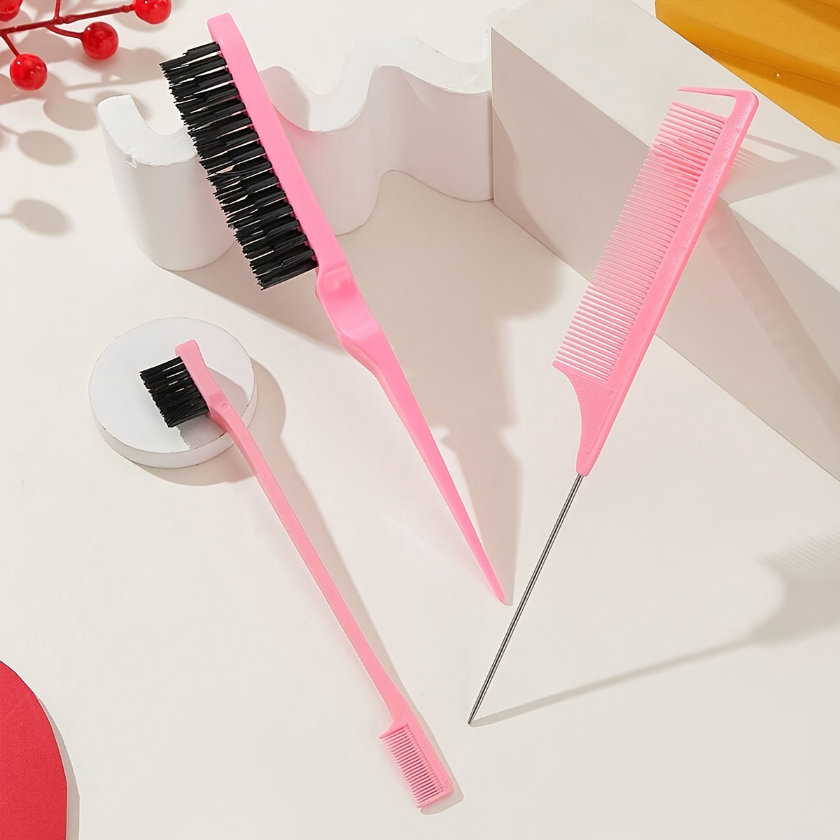 6pcs pink hair styling tool set tail comb teasing brush loop  display picture 3