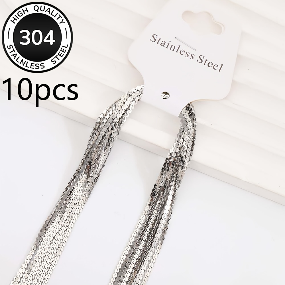 TEMU 10pcs Set - 304 Stainless Steel Necklace Chain - Flat S-chain - Link Chain With Lobster Clasp - Simple - Durable - Classic Fashion - Lightweight