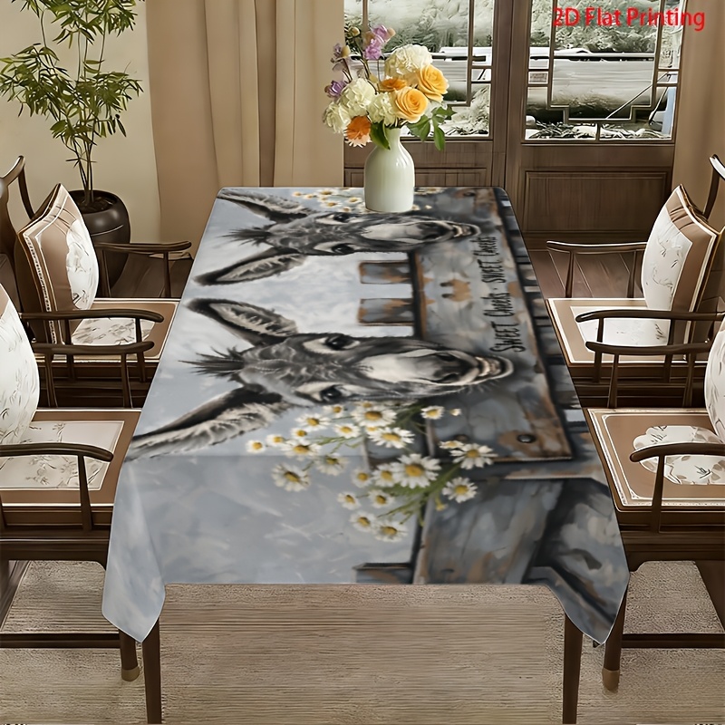 TEMU 1pc Hand-painted Double Donkey Wooden Fence Tablecloth - Rustic Countryside Style Dining Table Decoration / For Cafes, B&bs, Home Dining Scenes,