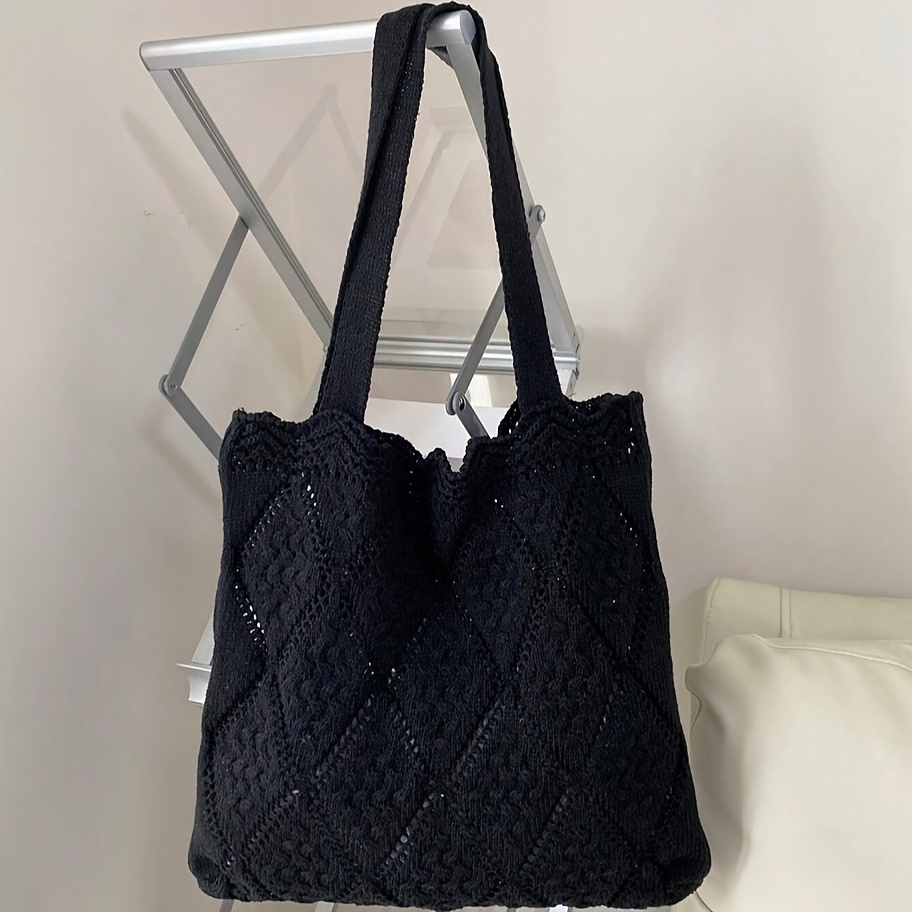 Hollow Out Color Block Crochet Tote Bag Knitted Bag