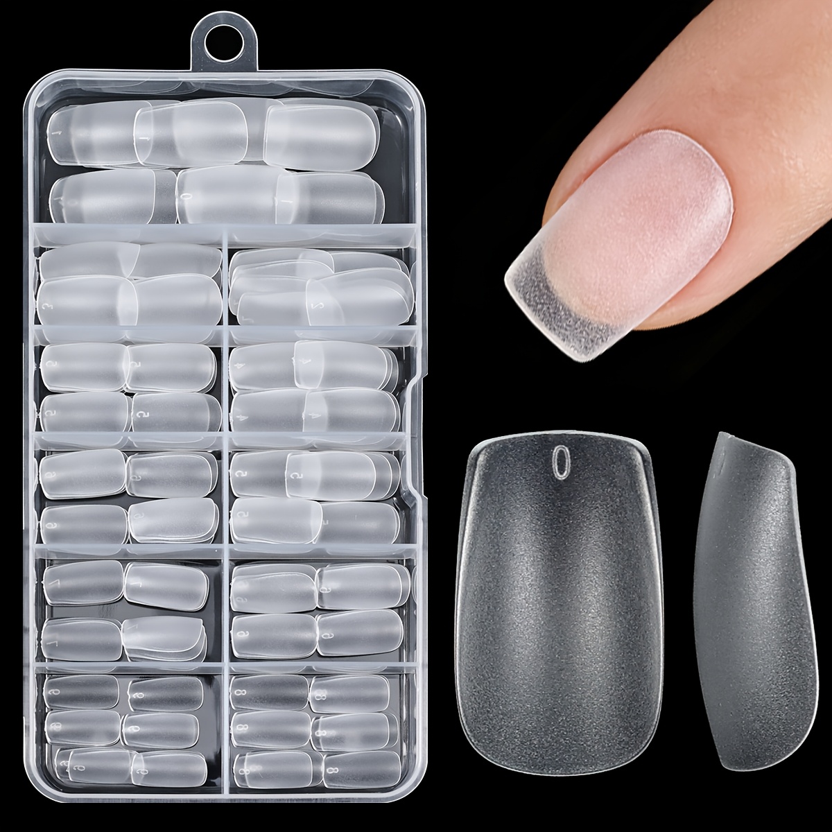 TEMU 120pcs Courts Carrés Transparentes Matte, Faux Ongles Couverture Complète, pour Nail Maison & Manucure Professionnelle avec Boîte de Rangement