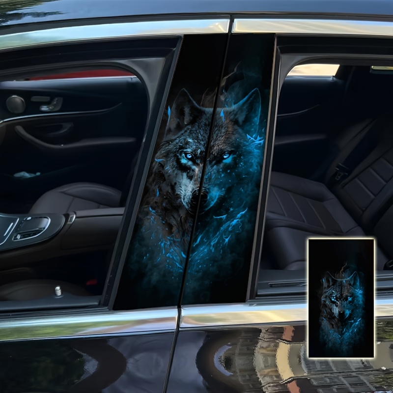 

2pcs Wolf Design Vinyl Car Stickers, Self-adhesive Waterproof B-pillar Decals, Semi-matte Animal Themed Diy Car Door Side Trim , For Vehicle Styling, Left Side Location