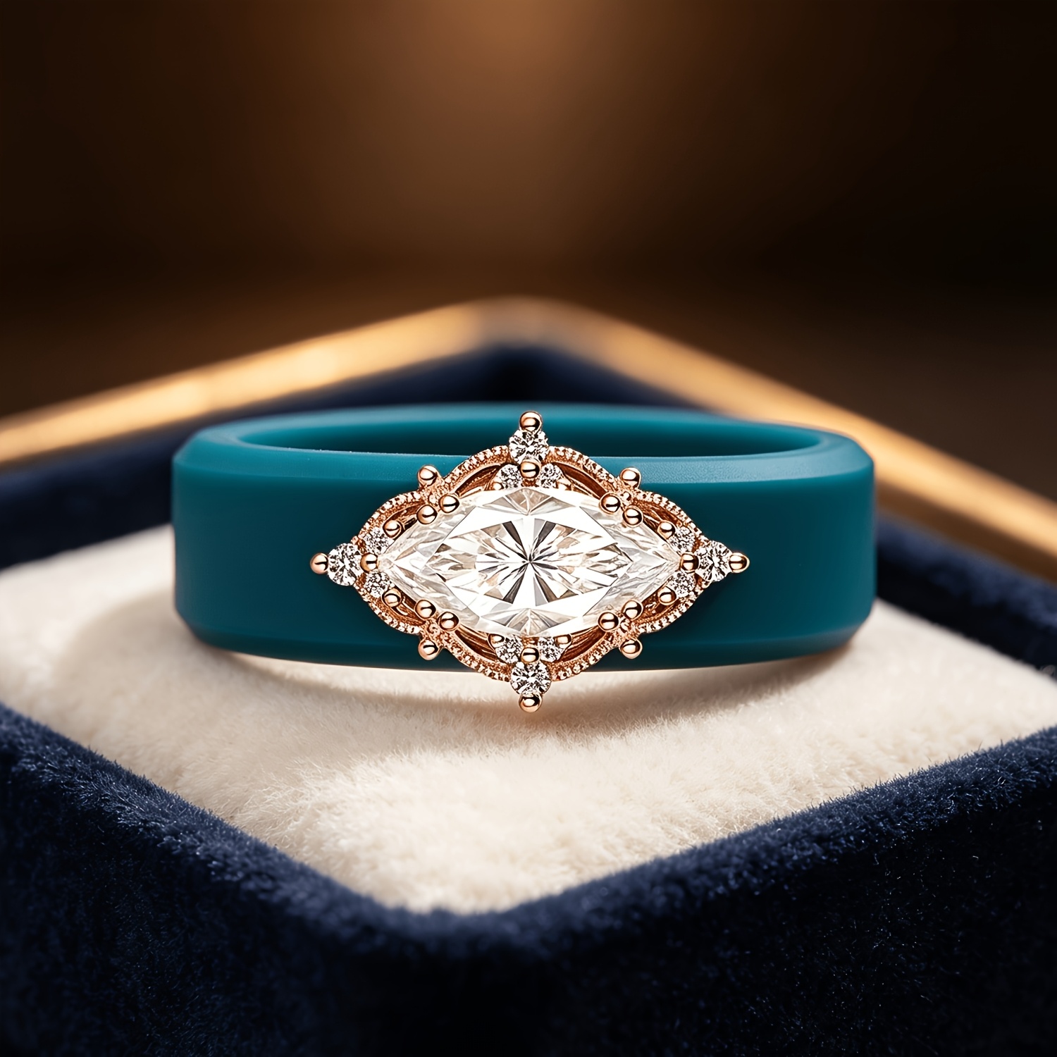 14K Gold-Plated Blue Silicone Ring, Elegant Couple's Vow Ring
