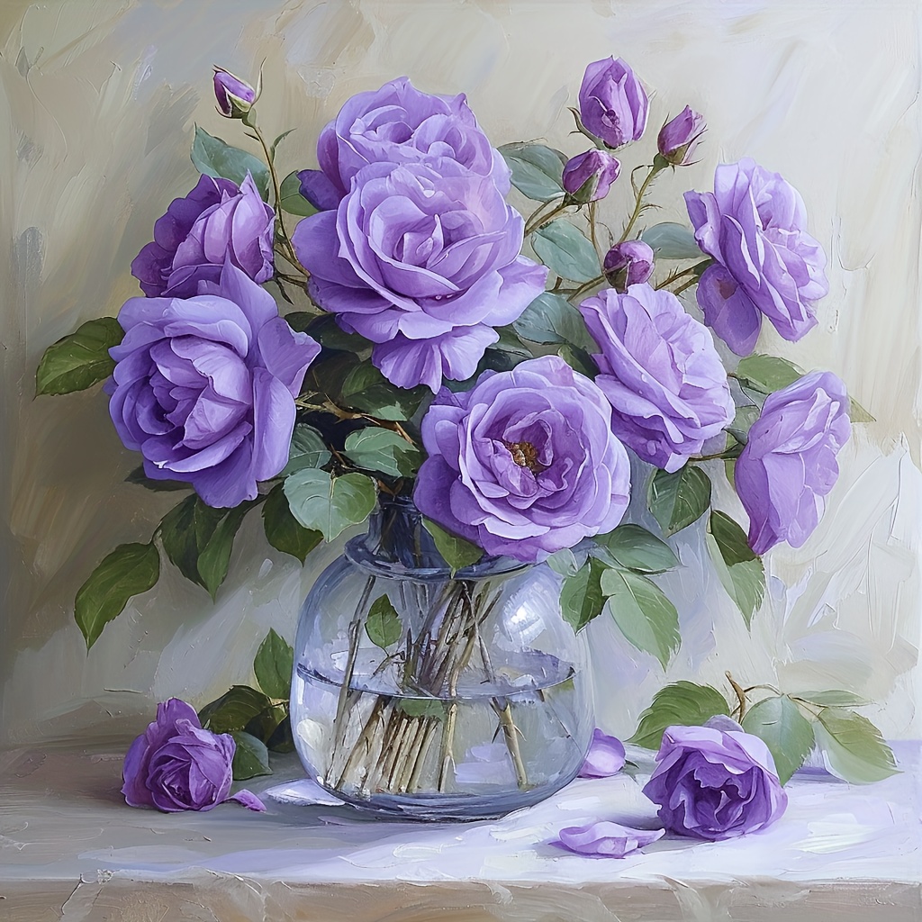 

1pc Large Size 40x40cm/15.7x15.7in Without Frame Diy 5d Artificial Diamond Art Painting Purple Flowers, Full Rhinestone Painting, Diamond Art Embroidery Kits, Handmade Home Room Office Wall Decor