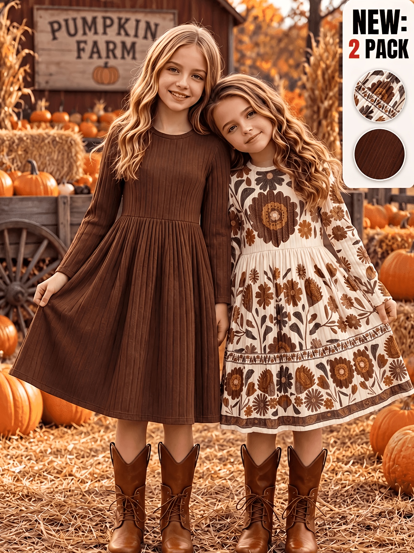 item picture girls 2pcs set   and beige dress elegant knit dress for girls suitable for autumn wear