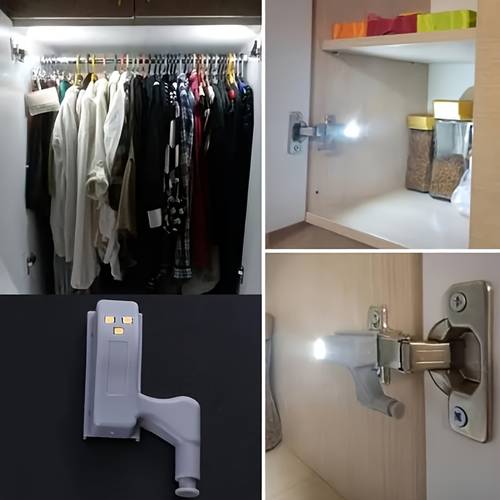 10 stuks led-scharnierverlichting voor kasten - nachtlampjes met bewegingssensor voor keuken, kledingkast, slaapkamer & woonkamer, warm & wit licht, grijs kunststof ontwerp, werkt op batterijen (vereist 2x aa-batterijen)