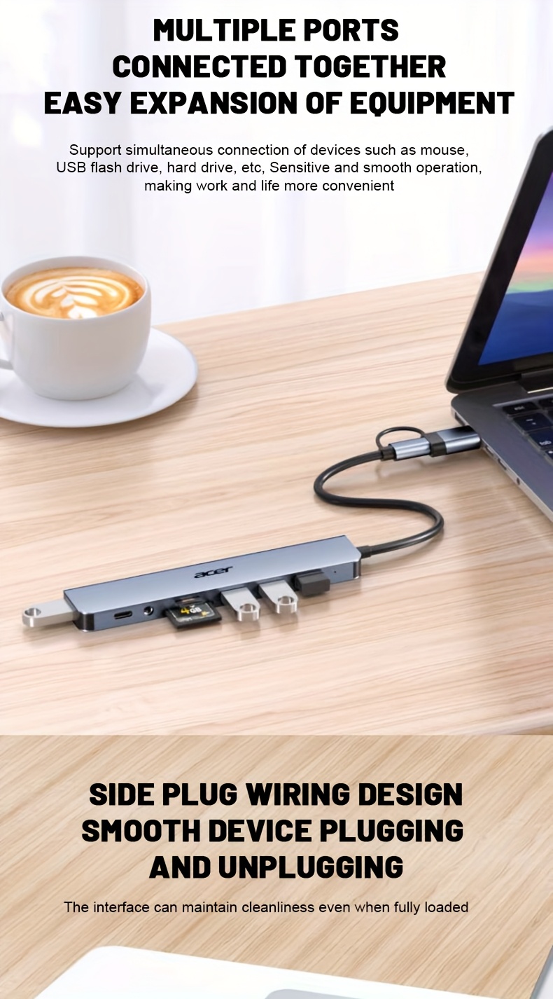 Acer HY41-T8 8-in-1 USB-C/USB Dual Interface Expansion Dock with 480Mbps Speed, USB-C Type-C/USB-C Dual Ports, Usb-c Hub