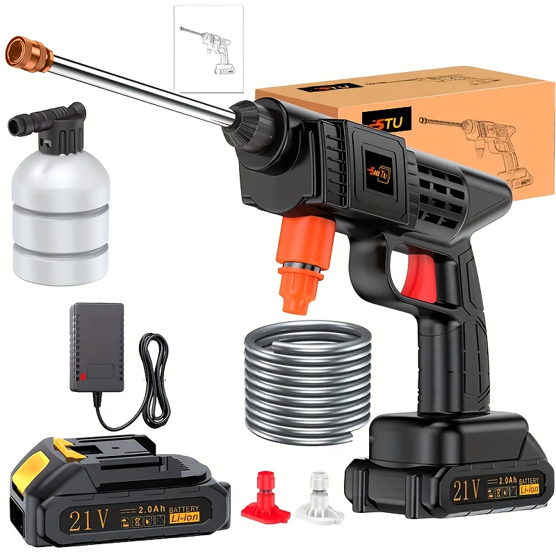 TEMU Household Car Wash Water Gun, Electric Car Wash Machine, Car Wireless High-pressure Car Wash Machine Water Gun Machine, Connect Nozzle Hose