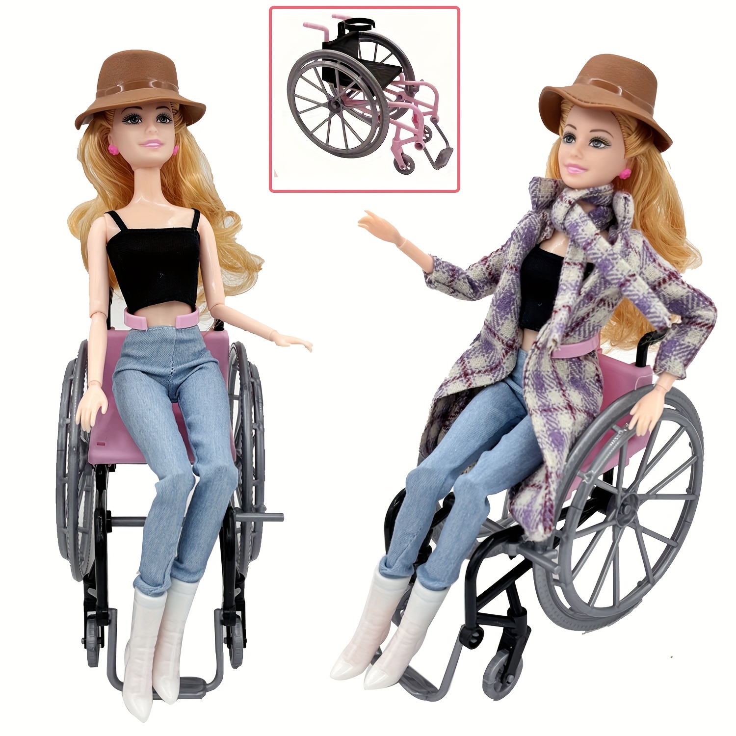 cm Muñeca de simulación Silla de ruedas Accesorios novedosos Juguete  Puede empujar Casa de muñecas Muñeca Silla de plástico Regalo