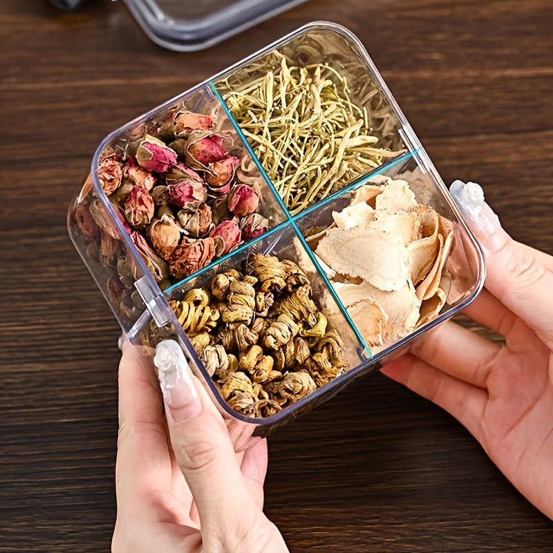   2 pack plastic square food storage containers with lids 4 compartment sealed jars for tea   and snacks freestanding flower tea organizer with good seal Product details 3