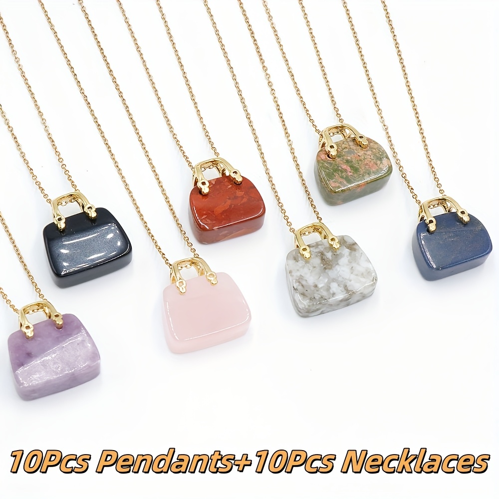 20pcs Exquisite Mini Natural Stone Handbag Pendant Necklace Set - With Golden Necklaces, Suitable For Daily Wear Parties & Anniversaries, Perfect Festive Present