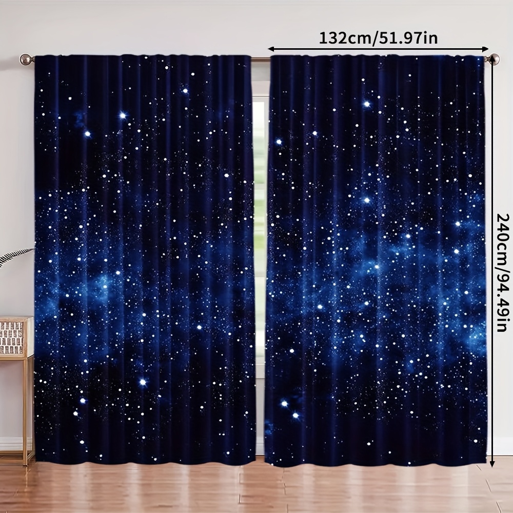 TEMU Lot de 2 rideaux d'art , motif ciel étoilé , polyester, pour cuisine, , salon et décoration de chambre, ( tringle)