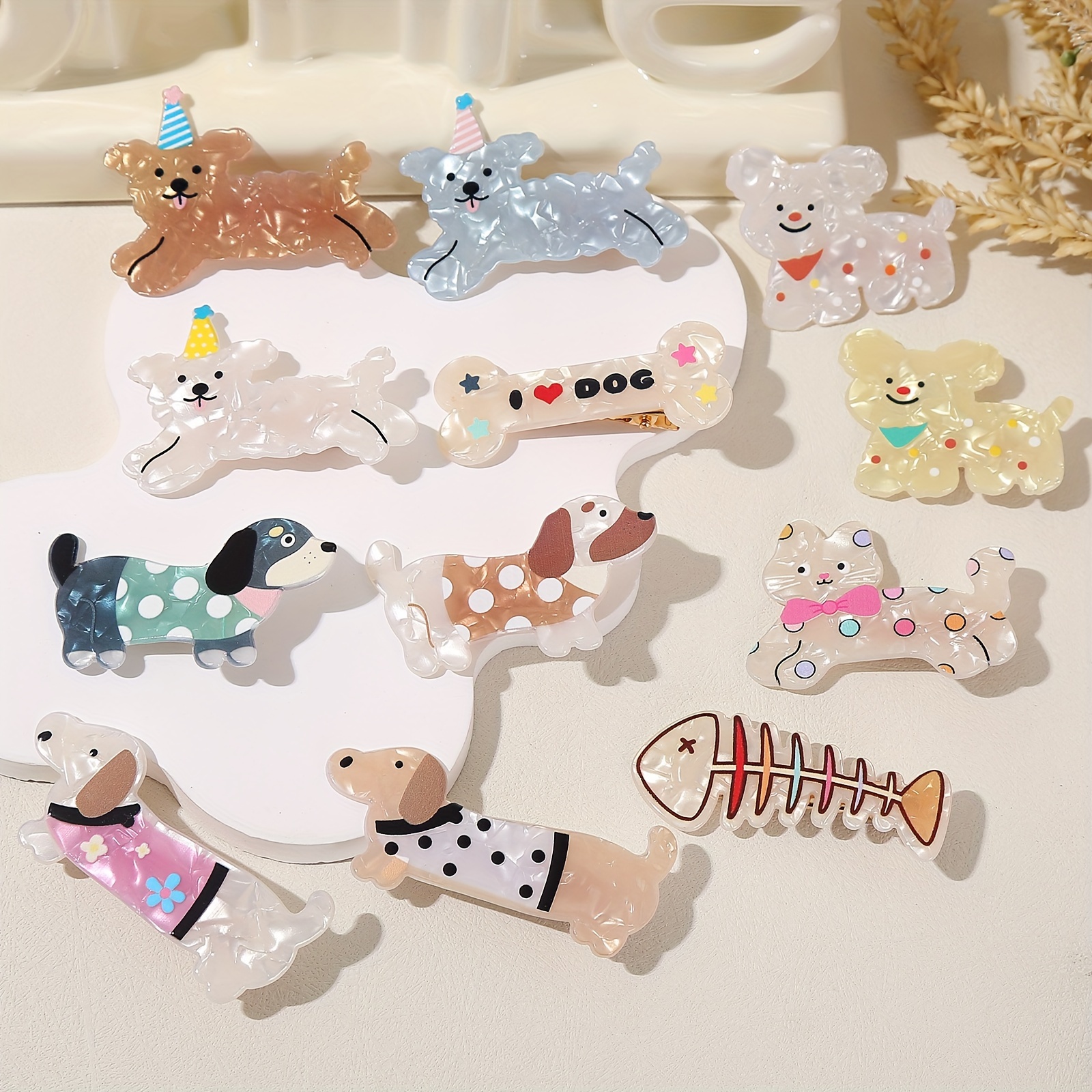 

2pcs Barrettes Mignonnes en de Chien de Dessin , Matériau Acétique, Accessoires pour Cheveux en de Couleur Unie pour Femmes, Accessoires de Cheveux Mignons