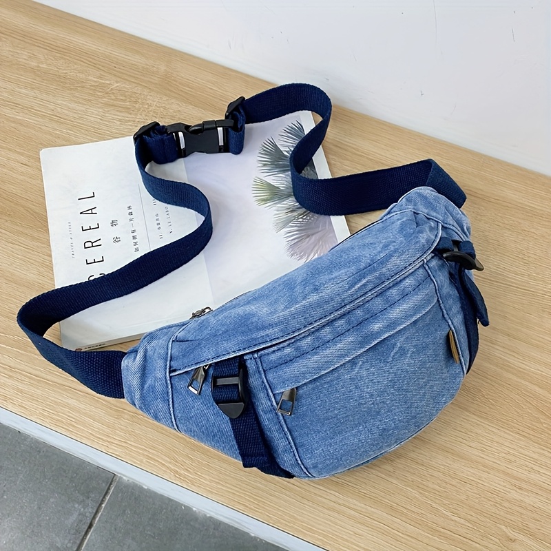 Japanese Minimalist Washed Denim Crossbody Chest Bag, Casual Waist Bag, Stylish Versatile Shoulder Bag