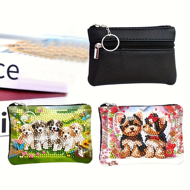 TEMU 2pcs Diamond Painting Set, Mini Stylish Coin Purse With Keychain, Women's Short Handbag, Colorful, Uniquely Shaped Irregular Synthetic Gemstone Mosaic Art, Portable For Storage