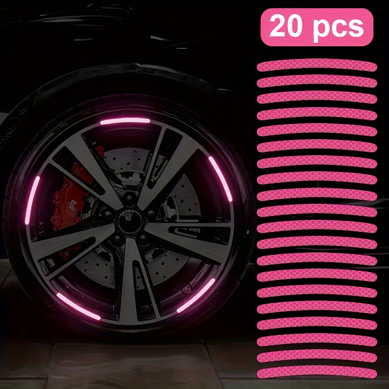 

30pcs Pink Reflective Vinyl Car Decal Set - 20pcs Rim Stickers + 10pcs Heart-shaped Glow Stickers For Auto, Motorcycle, Bicycle - Surface Treatment Decals