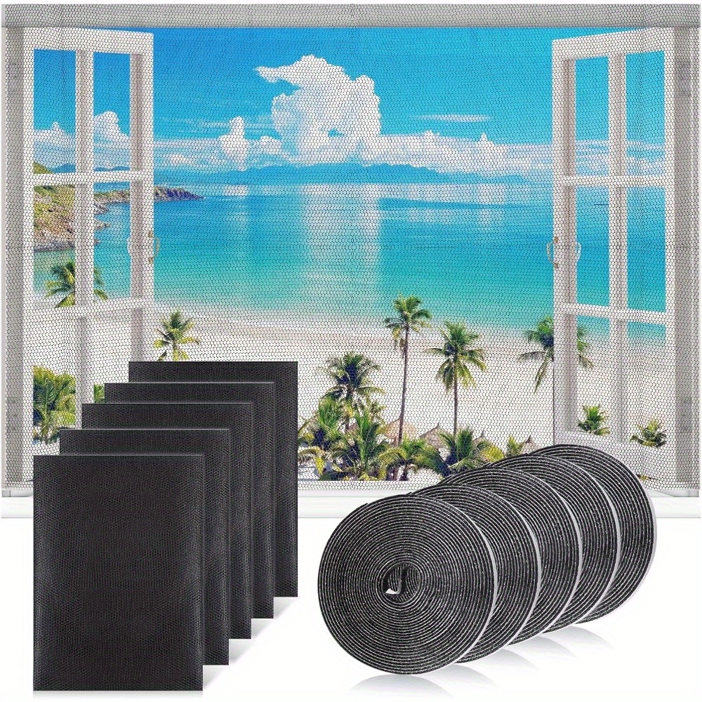 5pcs Net Window, Cuttable 130x150cm Net, Self Adhesive Insect Protection Window With 5 Rolls Adhesive Tape, Net Window, High Density Net, Insect Protection For Window