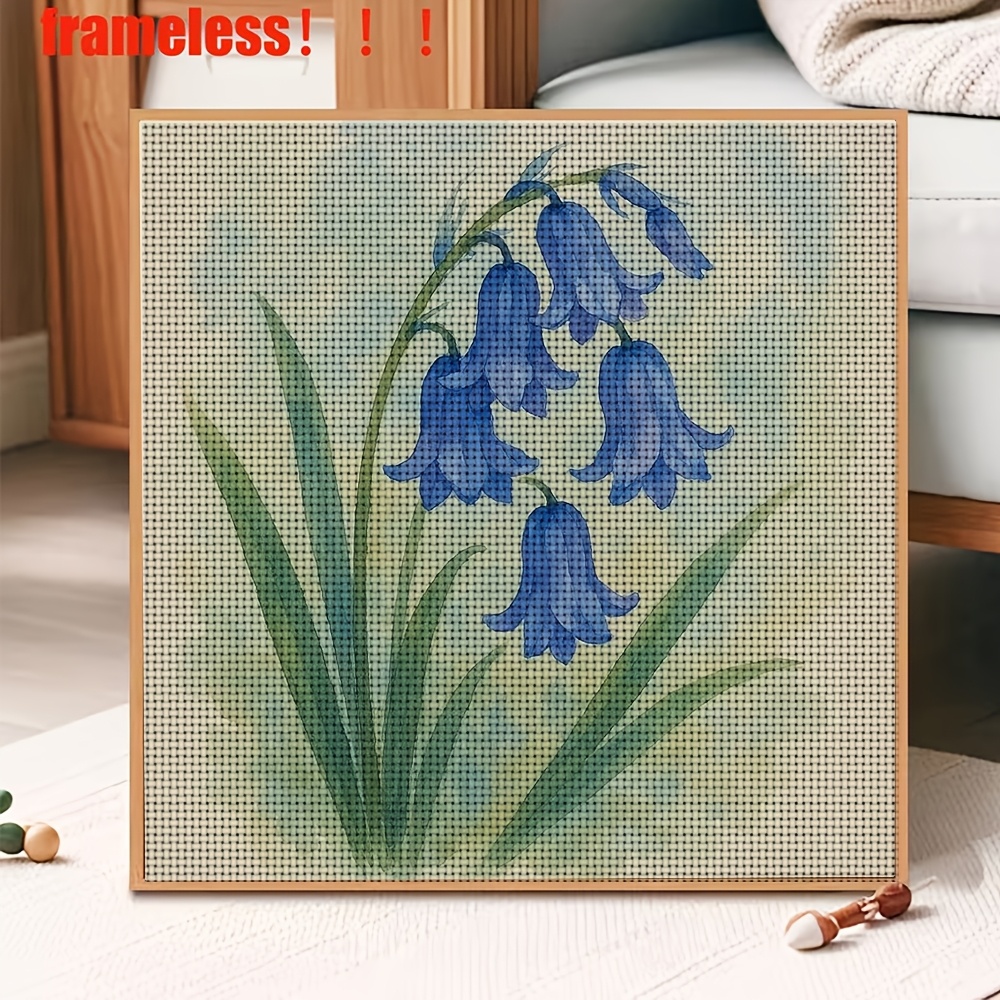 DIY Cross-Stitch Printed Kit, Unframed, Blue Bellflower Design