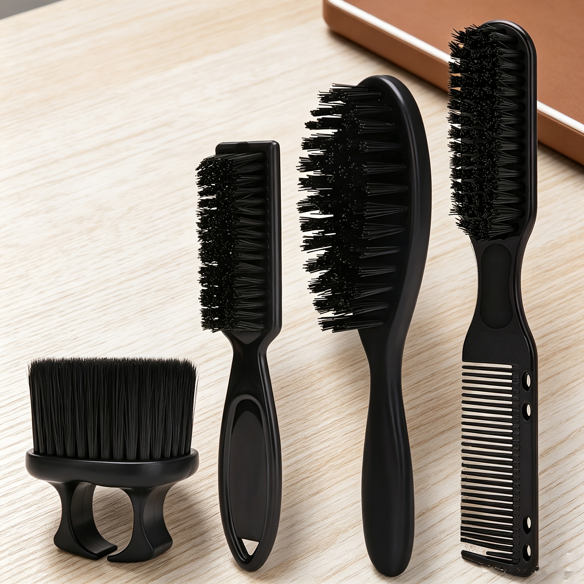 TEMU Ensemble de 4 brosses coiffantes professionnelles, peigne démêlant, brosse de nettoyage pour coiffeur, brosse à cheveux de poche pour coupe de