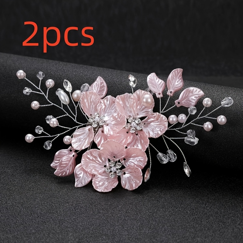 TEMU Pack Of 2, Pink Floral Hair Combs For Women And For Wedding Parties, Bridal Side Combs And Wedding Hair Pins, Suitable For Weddings And Bridal