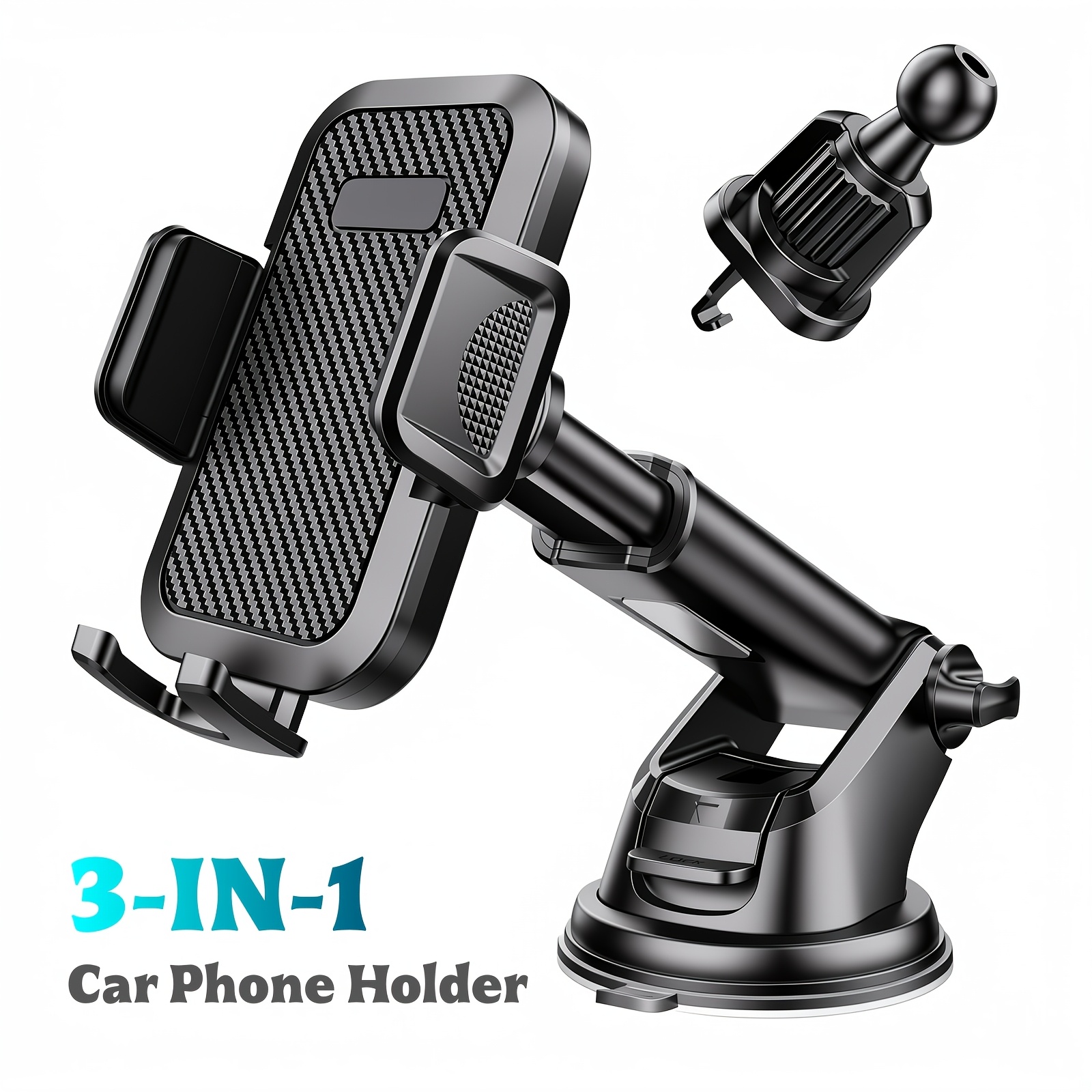 TEMU 3-in-1 Car Phone Holder, 360° Rotatable Universal Car Phone Mount, Cell Phone Holders For Dashboard & Air Vent, Compatible With All Phones