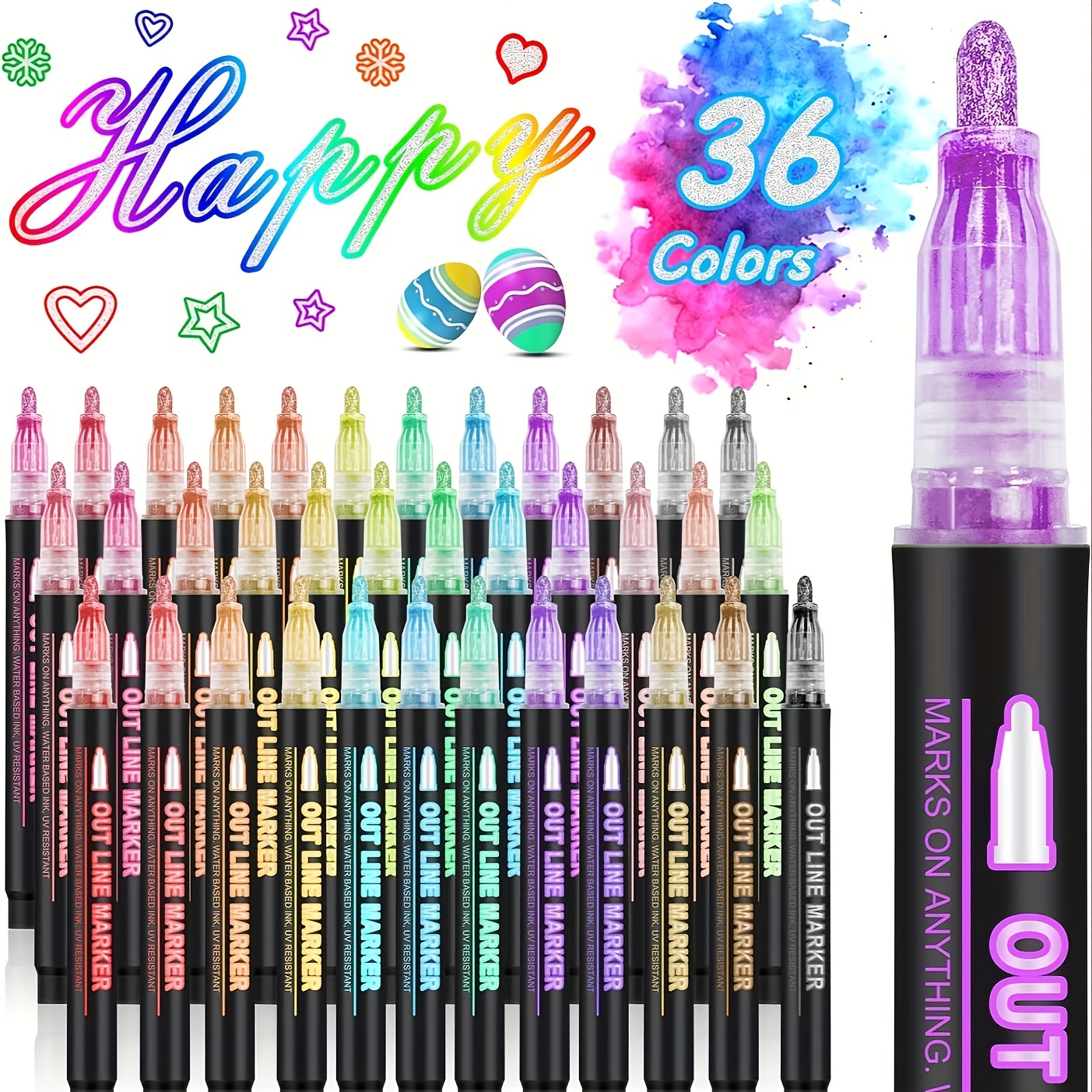 

36 Colors Outline Marker Pens, Outline Metallic Markers Glitter Writing Drawing Pens For Gift Card Writing, Drawing Pens For Birthday Greeting, Scrap Booking, Diy Art Crafts