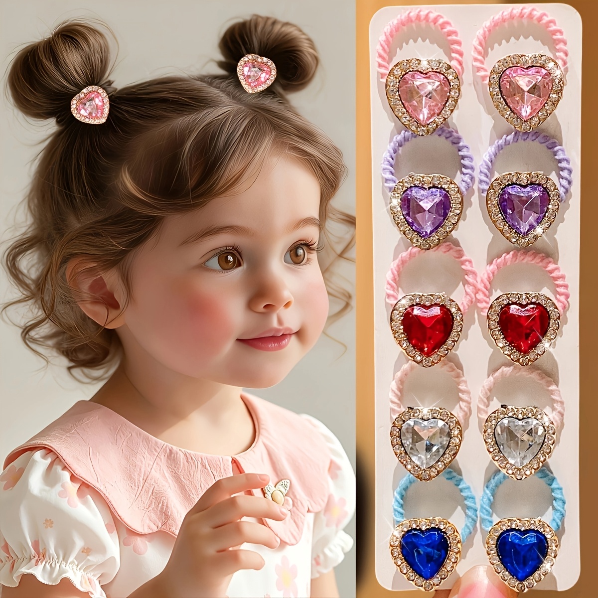 TEMU 20pcs Of Random Color Y2k High-end Shiny Love Heart Hair Ties, Dopamine Girls' Love Heart Hair Rope, Suitable As Gifts For Cute Girls, Birthday