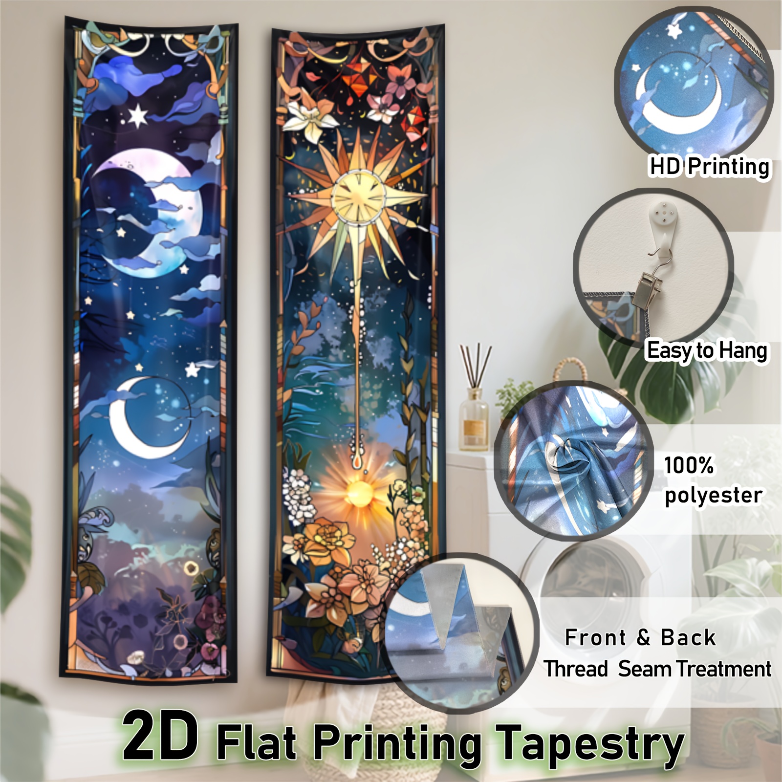 Sun And Moon Phases Vertical Banner Tapestry Wall Hanging Art_voghion.com