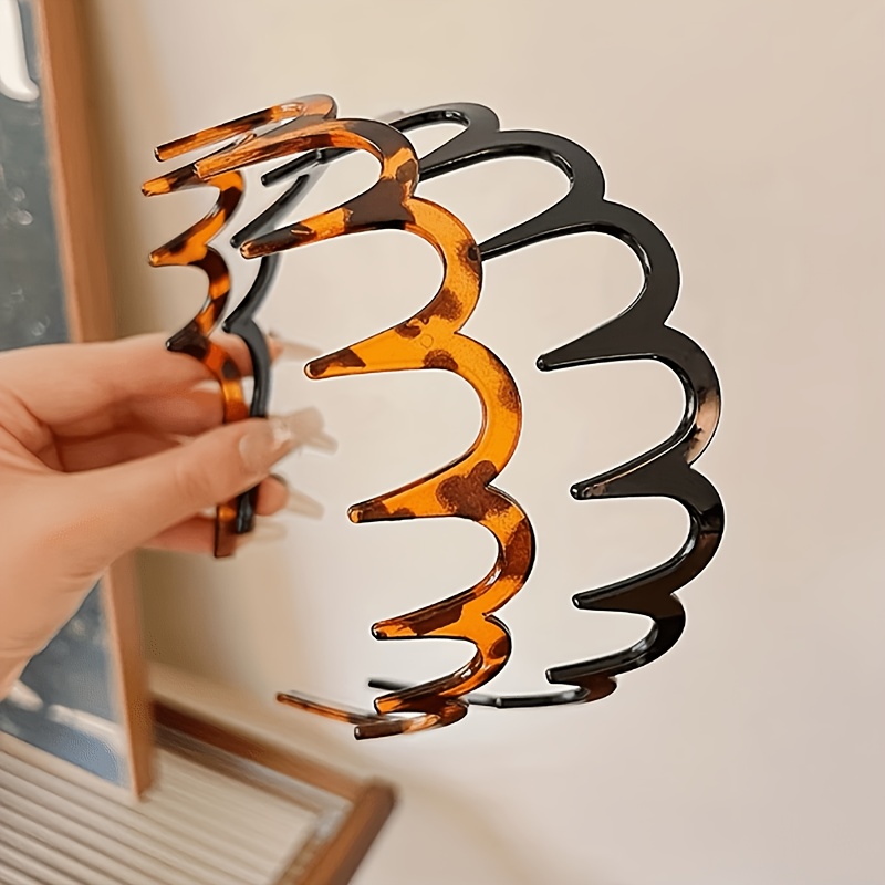 TEMU 2pcs Women's Style Wavy Headband Daily Versatile Style, High With Toothcomb Structure Exuding Retro Charm, Elegant Tortoiseshell Wavy Headband -