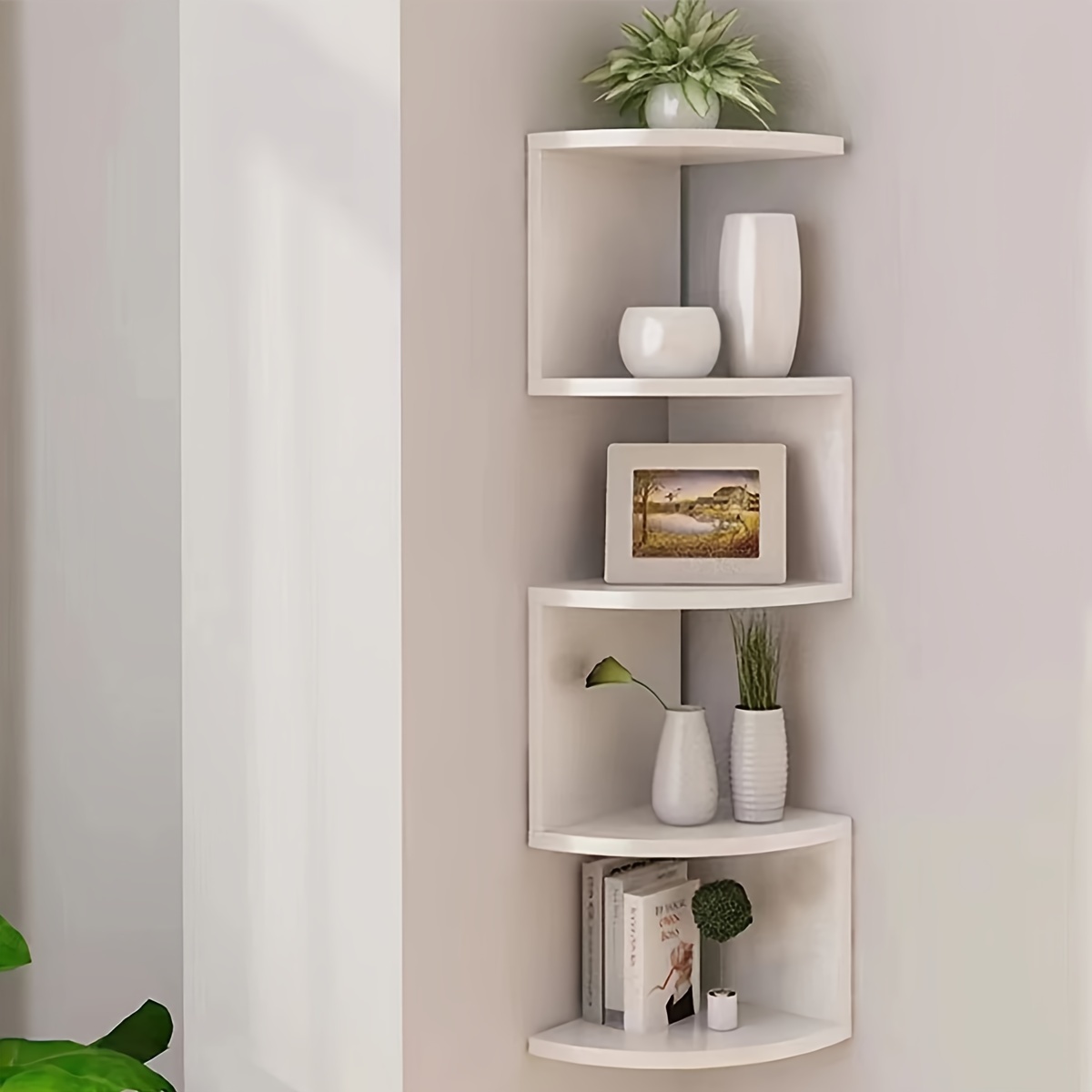 

5-tier Corner Wall Shelf - Contemporary Triangle Storage Rack For Books, Plants & Decor - Versatile Home Organizer For Living Room, Bedroom, Bathroom