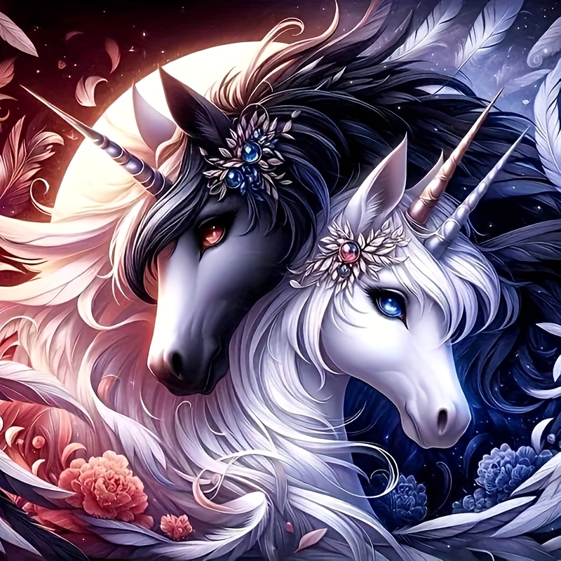 

5d Full Drill Diamond Painting Kit 40x40cm - Romantic Unicorns Couple Theme, Round Acrylic Diamonds Embroidery Craft, Animal Mosaic Art Wall Decor - Diy Handcraft Cross Stitch Set Without Frame