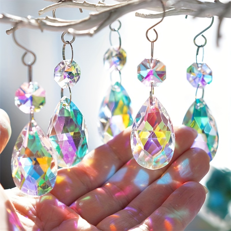 Image of 20pcs Elegant Teardrop Crystal Chandelier Pendants - Colorful Glass Decorations With Design For Weddings, Home & Garden Enhancements, Chandeliers For Ceiling