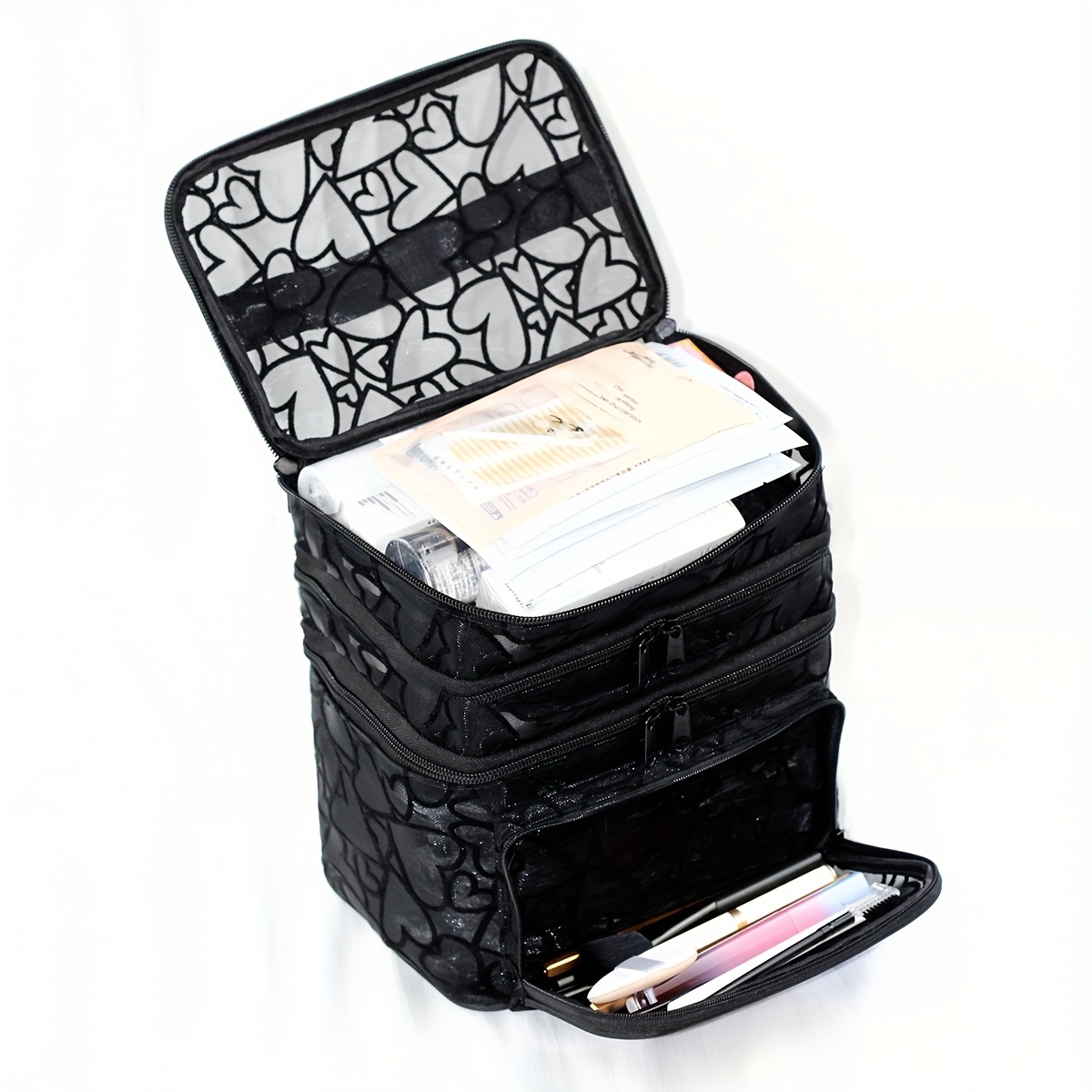 TEMU Borsa per trucco e articoli da toeletta a rete pieghevole a 3 scomparti di grande capacit� con multitasche, drenabile, adatta per viaggi, uso -
