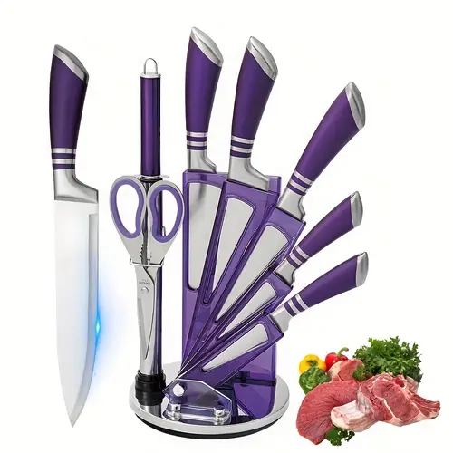 kitchen knife set 9 piece kitchen knife set with rotary block non stick sharp high carbon stainless steel knife set for kitchen cutting meat slicing chopping kitchen gifts for women