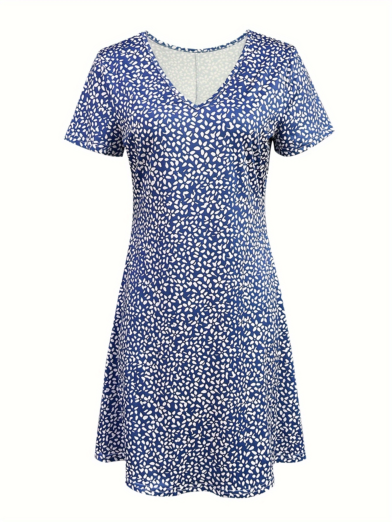 allover print v neck dress casual short sleeve dress for spring summer womens clothing
