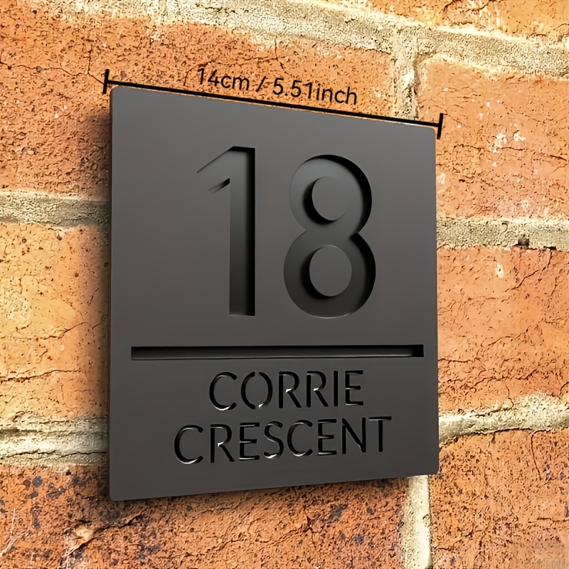 TEMU [2d Flat] Custom Laser Engraved Business And Address Signs - Double Layer Hollow Wall Mounted House Number Sign With Self Adhesive Backing,