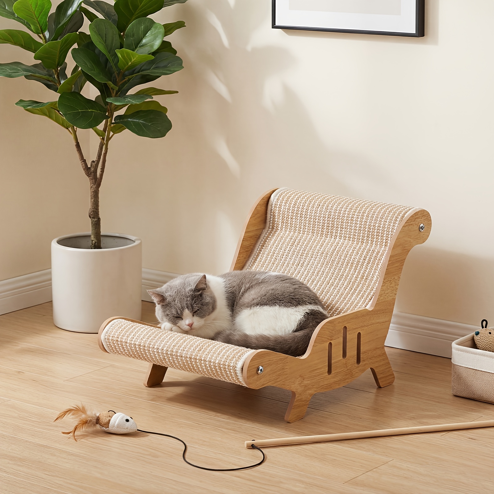Image of Sturdy Sisal Rope Cat Scratcher Chair - Durable, Scratch-resistant Casual Sofa With A And High-quality Large Cat Lounge Scratching Toy