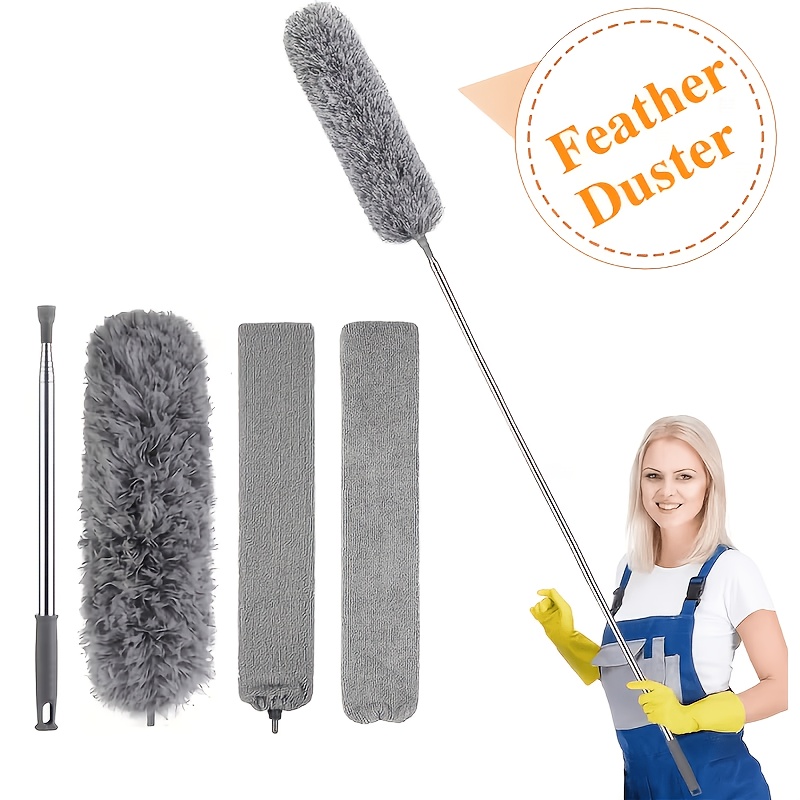TEMU 4pcs Retractable Duster With Frame And Microfiber Heads - Heavy-duty Telescopic Pole (33-94") For High Ceilings, Blinds, Furniture, Car Interior