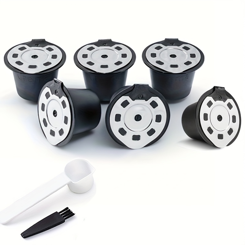 E-shop [6 Stück Wiederverwendbare Kaffeeflaschen] 6 Stück Hochwertige Wiederverwendbare Kaffeekapselhalter mit Gebogenem Bürstchen | Nachfüllbare