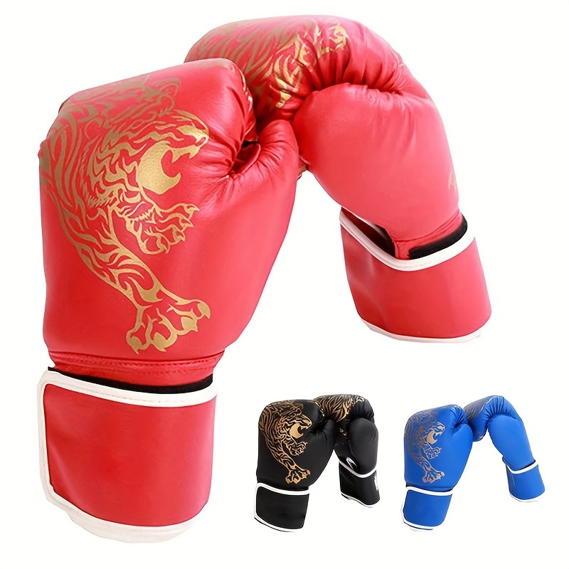 

Premium Faux Leather Boxing Gloves For Adults - , Hook-and-loop Closure, Red/blue/black - Ideal For Sparring & Training