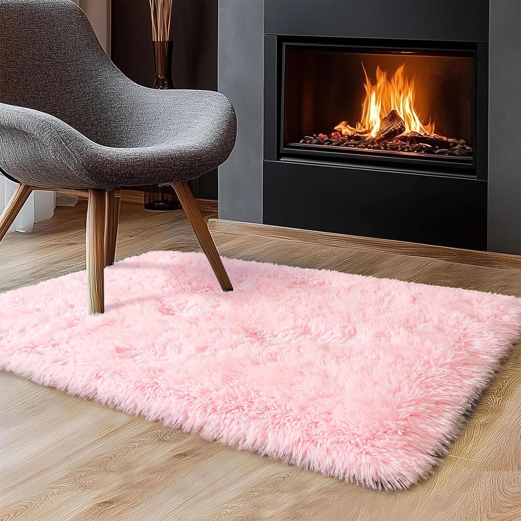 TEMU 1pc Simple And Pink Long-pile Bedside Rug, Home Decor Small Rug, Suitable For Creamy/minimalist Style Home Decor, Soft And Fluffy Room
