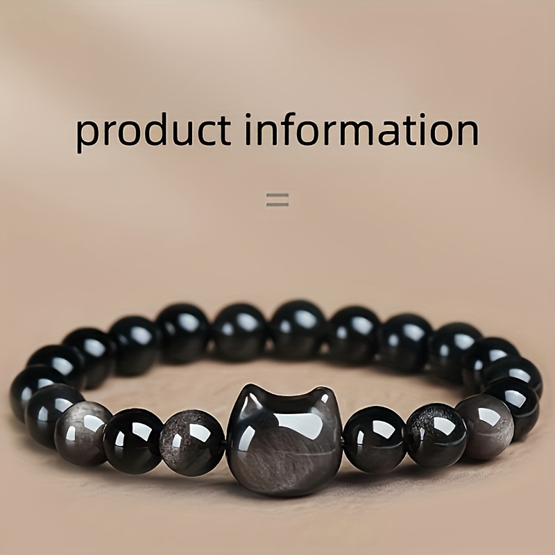 

1pc Natural Cute Cat Head Beaded Bracelet, Unisex Couple Bracelet