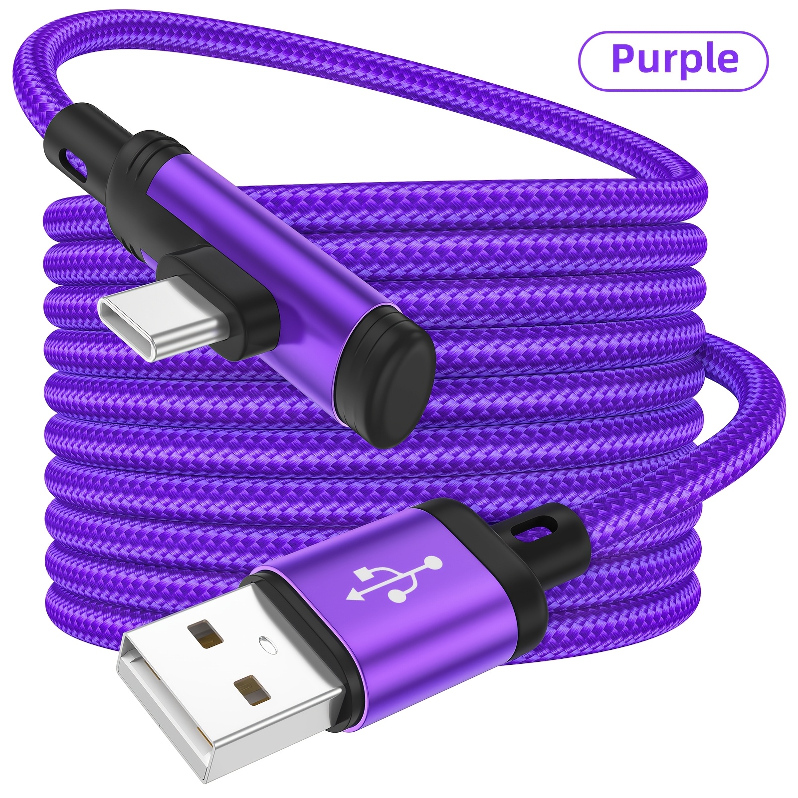 TEMU Type C Fast Charging, Right Angle Usb To Usb C Cable Braided, Usb C Charging Cable For , For Iphone, For Huawei And More Smartphone, Tablet,